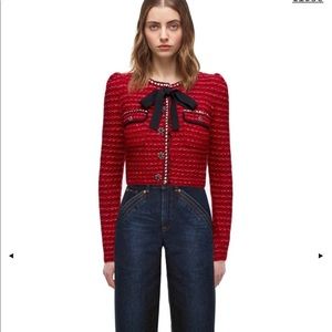 Self portrait Red Melange Cropped Cardigan